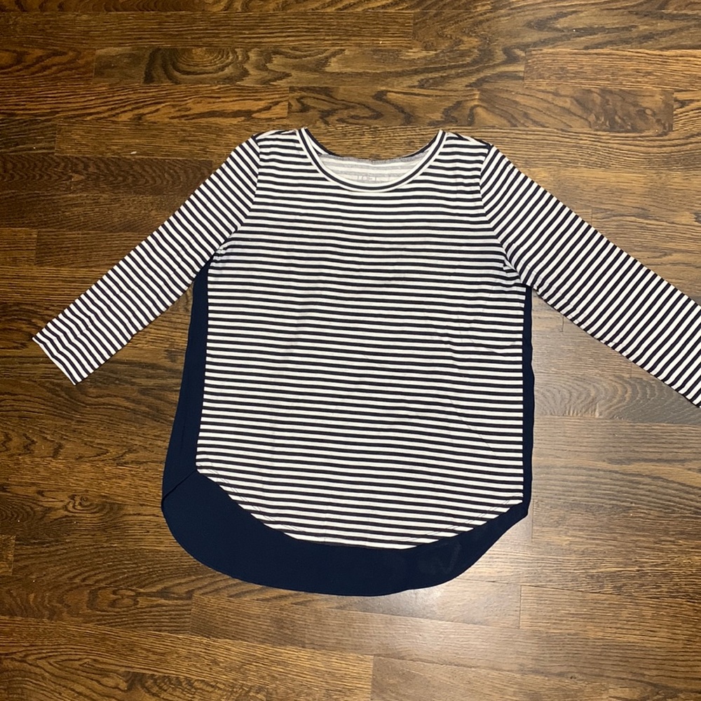 Loft Long Sleeve Sheer-Back Striped Tshirt in Navy Blue - Size: XS